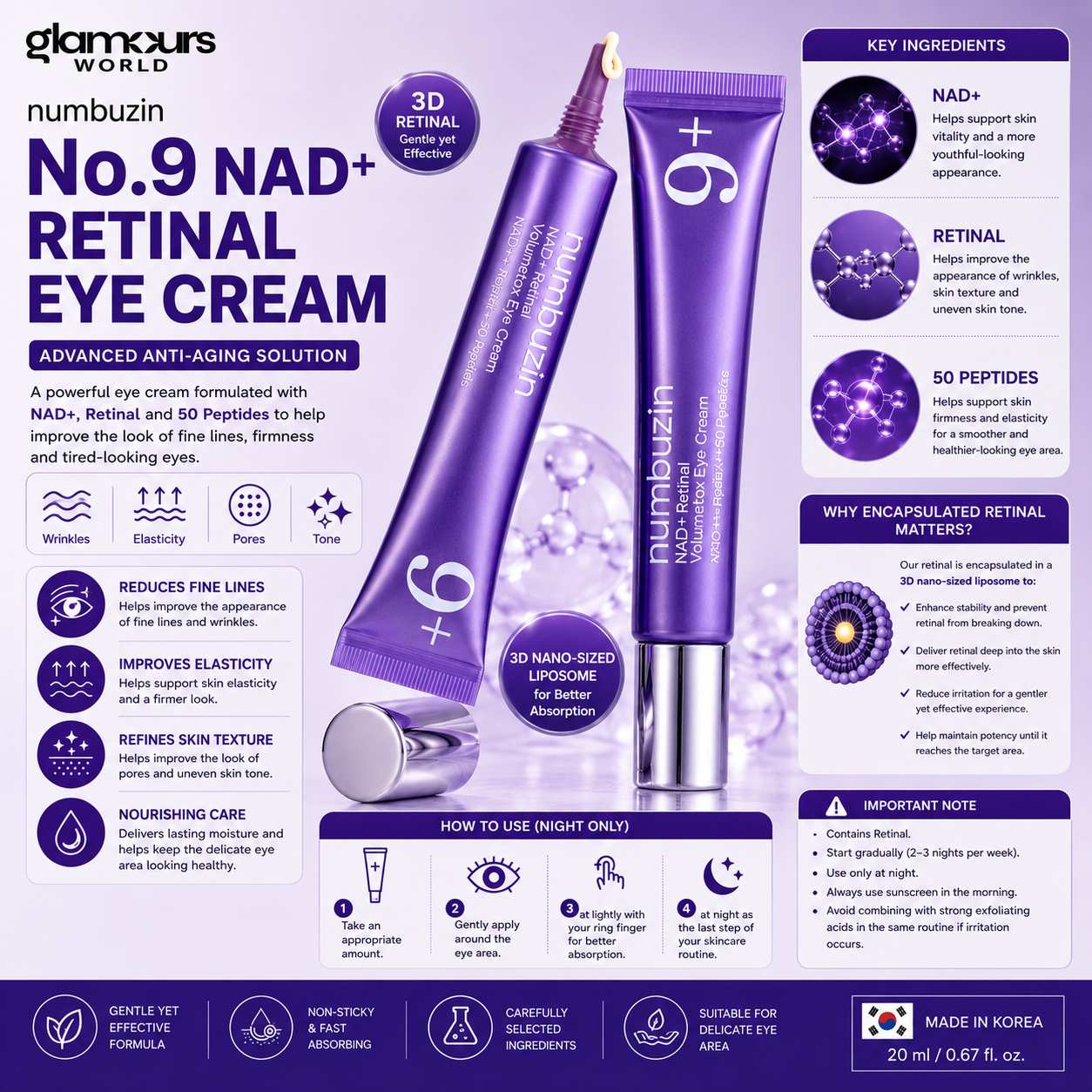 Numbuzin No9 NAD+ Retinal Volumetox Eye Cream 20ml