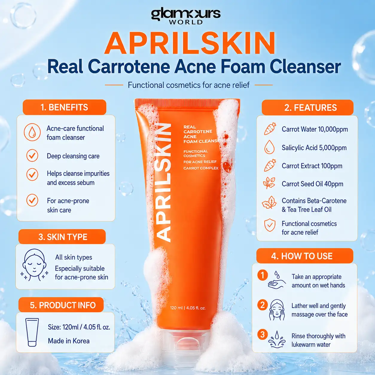 Aprilskin Real Carrotene Acne Foam Cleanser 120ml