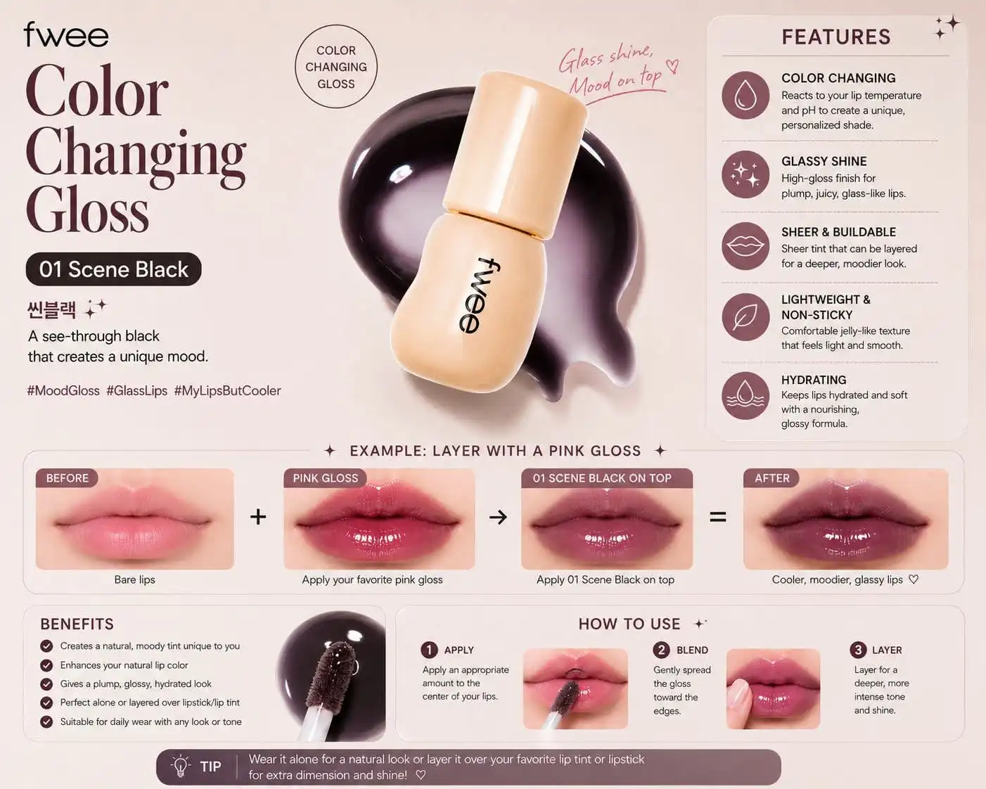 Fwee Color Changing Gloss 5.3g (01 Scene Black)
